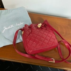 Judith Leiber Red leather quilted bag with 2-tone hardware and dust bag